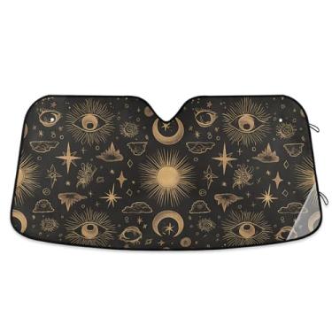 Imagem de ATTX Para-brisa de carro Sun Moon Stars 144.8 cm x 80.0 cm Protetor solar universal com proteção UV, persiana de janela frontal automática dobrável para caminhões Sedans SUVs #292