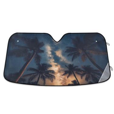 Imagem de ATTX Coqueiros céu estrelado pára-brisa carro 139.7 cm x 70.1 cm escudo solar universal com proteção UV, persiana de janela frontal automática dobrável para Sedans SUVs caminhões #139