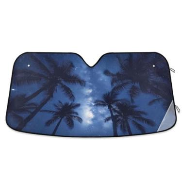 Imagem de ATTX Coqueiros céu estrelado pára-brisa carro 139.7 cm x 70.1 cm escudo solar universal com proteção UV, persiana de janela frontal automática dobrável para Sedans SUVs caminhões #383