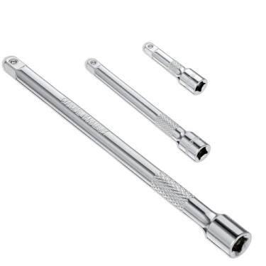 Imagem de Conjunto de extensão de 3 peças, 1/4 polegada, conjunto de extensão de oscilação de 1/4, extensões de chave de soquete 5 cm, 10 cm, 15 cm (prata)