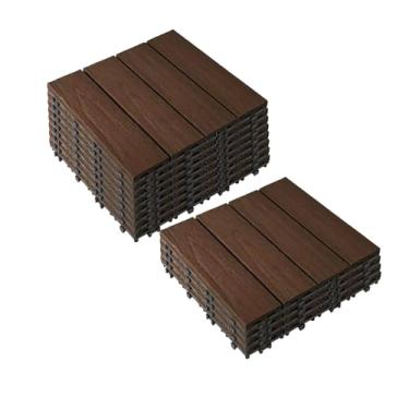 Imagem de Azulejos de deck interligados, azulejos de piso de pátio composto WPC com sistema de clique função de drenagem para varanda piscina varanda quintal área de jogo terraço todos os climas uso A3 12 peças