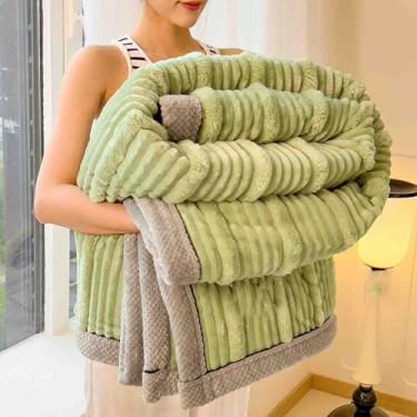 Imagem de Cobertor de lã, cobertor e mantas pesado, fofo, feminino, masculino, adulto, cachecol longo duplo para sofá, inverno, grosso e quente, macio e confortável, lavável na máquina (verde, 200 x 230 cm)