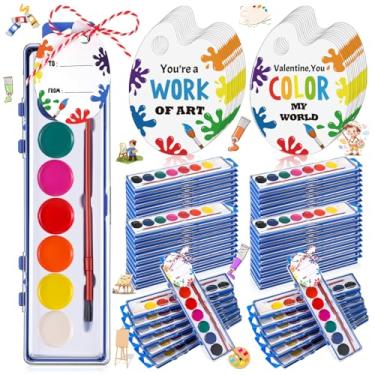 Imagem de Sabary Pacote com 50 conjuntos de tintas aquarela para presentes de Natal, 8 tintas laváveis para aquarela, cartão de presente e corda vermelha de 20 metros para escola, aniversário, troca de presente