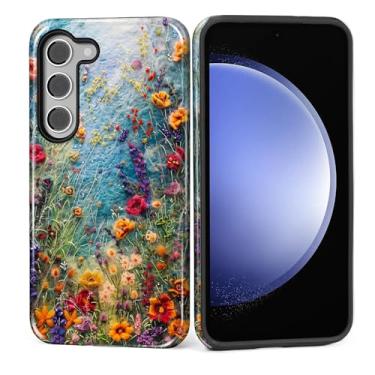 Imagem de ZHEGAILIAN Capa para Samsung Galaxy S23 Plus, capa rígida à prova de choque + silicone macio 2 em 1, híbrido, à prova de choque, proteção contra quedas, flores silvestres bordadas