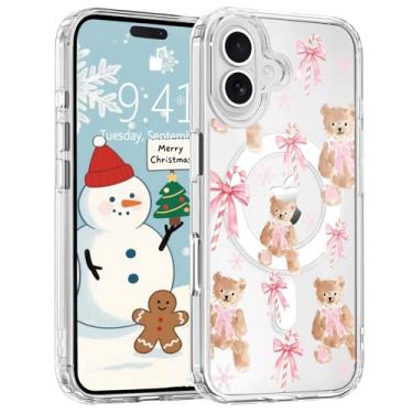 Imagem de BlHMCASE Capa para iPhone 16 Pro Max, compatível com MagSafe, linda capa de celular magnética com arco de urso de bengala de Natal, transparente, macia, fina, à prova de choque, para mulheres e