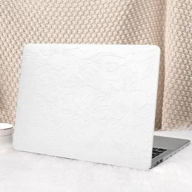 Imagem de Seorsok Compatível com MacBook Pro de 13 polegadas M2 2023, 2022, 2021-2016, A2338, M1, A2251, A2289, A2159, A1989, A1708, A1706, capa rígida de couro com capa de teclado, floral desabrochando branco