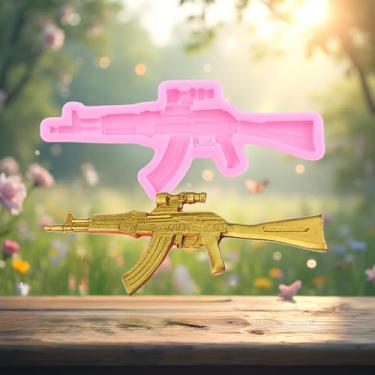 Imagem de Moldes de silicone para pistola, metralhadora, molde de fondant para decoração de bolos, cobertura de cupcake, pasta de doces de chocolate, goma e argila de polímero