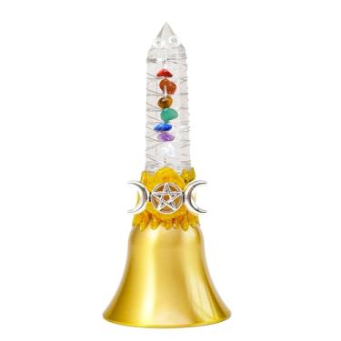 Imagem de Sinos de altar, sinos, torre de ametista natural, sino de bruxa, sino de mão alto de latão para meditação, oração, recepção, alimentação de animais de estimação e decoração de casa (7 chakras-quartzo