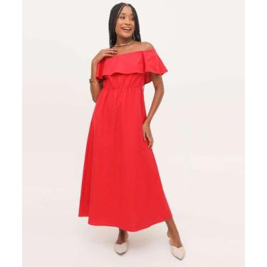 Imagem de Vestido Midi Feminino Ciganinha Babado Marisa-58081, Vermelho, M