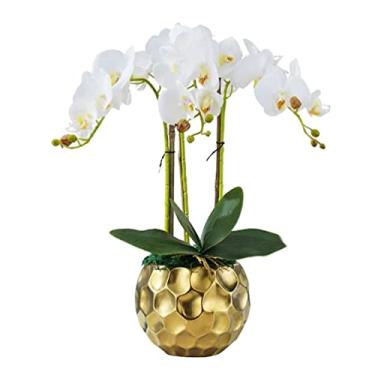 Imagem de Flor artificial com vaso orquídea artificial com vaso orquídea branca Phalaenopsis plantas falsas para casa, escritório, sala de estar, casamento