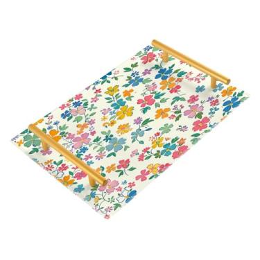 Imagem de Wassud Bandejas de acrílico para banheiro com flores fofas, bandejas de perfume, alça de maquiagem, cômoda, quarto, cozinha, bancada, mesa, 30 x 20 cm
