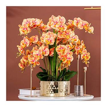 Imagem de LMJYU Presentes de flores artificiais extra grandes em vaso - tecido de seda impresso em 3D, orquídeas falsas, bonsai e flores artificiais de Phalaenopsis realistas