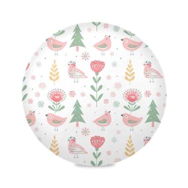 Imagem de Wassud Jogo americano com estampa de pássaros fofos tapetes de mesa redondos para cozinha e jantar tapetes laváveis resistentes ao calor decoração de mesa 39 cm