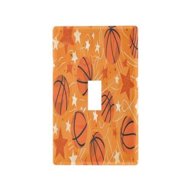 Imagem de Wassud Placa de cobertura para interruptor de luz, bolas de basquete e estrelas, capas de tomada decorativas, placa de parede para tomadas elétricas, interruptor único, 11,5 x 7,6 cm
