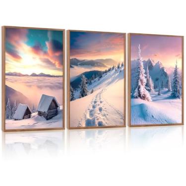 Imagem de Impressão de arte de parede de campo de neve de inverno em tela emoldurada 12 x 16 x 3