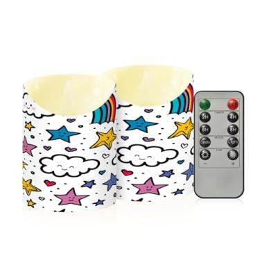 Imagem de Wassud Velas sem chama arco-íris e estrelas com controle remoto, velas realistas cintilantes com temporizador, velas decorativas para Natal, casamento, festa, decoração de casa pequenas