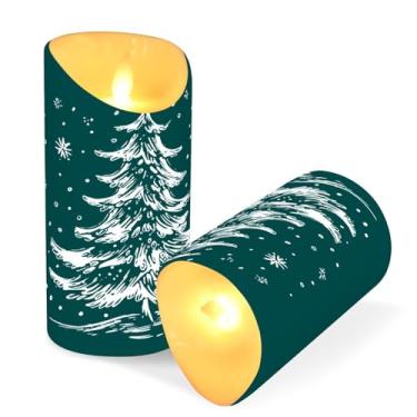 Imagem de ATTX Pacote com 2 velas verdes sem chama para árvore de Natal – Velas de pilar de LED de 7,6 cm x 15 cm com controle remoto e temporizador para casa, casamento, decoração de acampamento #372