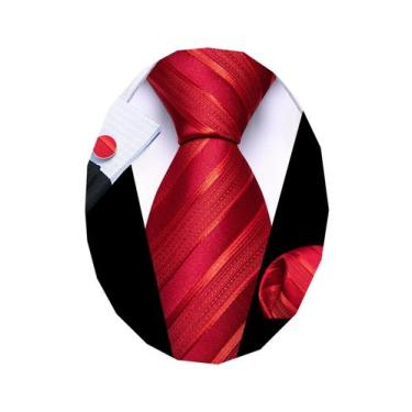 Imagem de Conjunto de gravatas Barry.Wang Stripe Silk 150 cm com abotoaduras