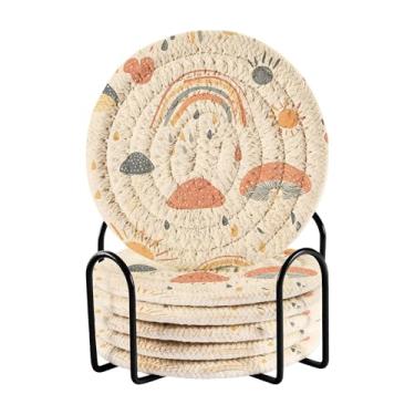 Imagem de SEHANY Conjunto de 6 porta-copos de cogumelos florestais com suporte, porta-copos redondos absorventes de algodão resistente ao calor para mesa de jantar, canecas de café, 10 cm