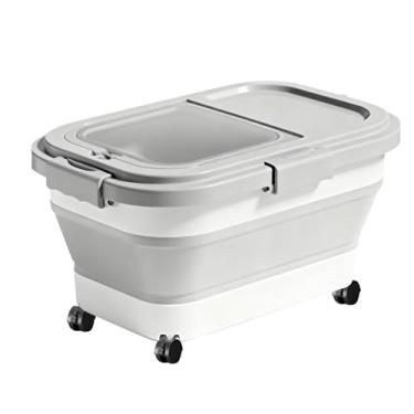 Imagem de Zerodis Recipiente de Armazenamento de Arroz, Capacidade de 10 Kg, Caixa de Armazenamento Hermética de Grãos de Silicone Dobrável Com Tampas de Vedação, Rodas para Organização de (GRAY)