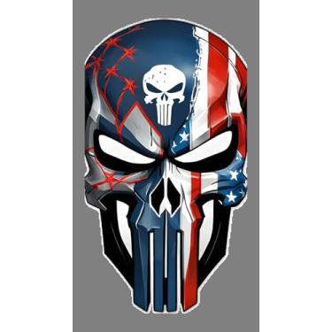 Imagem de Adesivo de caveira patriótica bandeira americana decalque de vinil de 10 cm pacote com 2 – personagem de caveira vermelha branca azul para caminhão, carro, capacete, caixa de ferramentas