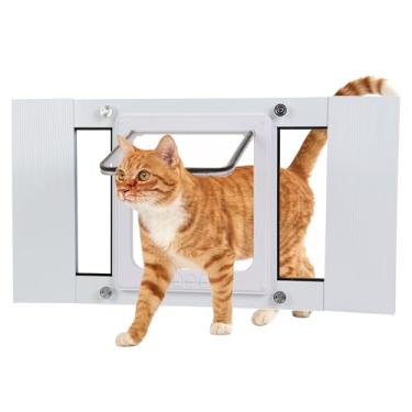 Imagem de Porta de gato para janela à prova de intempéries, serve para janelas de 81 a 91 cm de largura, instalação rápida sem danos, 4 mecanismos de trava, porta de janela de gato com fecho magnético, porta de