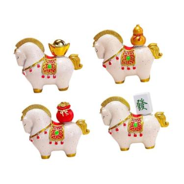 Imagem de Kuntesetty Conjunto de 4 Miniaturas de Cavalos em Resina - Esculturas Criativas E Decorativas - Cavalo de Balanço Ideal para Decoração de Escritório, Sala de Est, Branco, Tamanho real