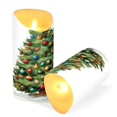 Imagem de ATTX Pacote com 2 velas de árvore de Natal em aquarela – 7,6 cm x 15 cm com controle remoto e temporizador para decoração de casa, casamento, acampamento #492