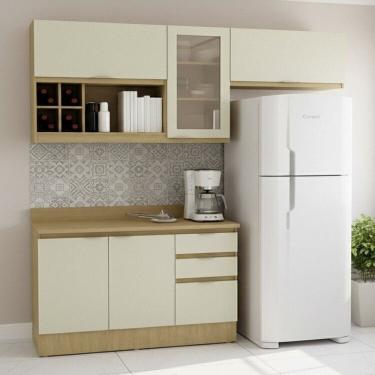 Imagem de Cozinha Modulada 5 Peças 2 Aéreos 1 Balcão 120cm com Rodapé e Tampo Marrom