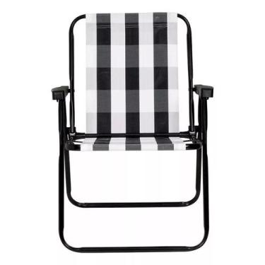 Imagem de Cadeira de Praia Aço Xadrez Retro Preta Mor