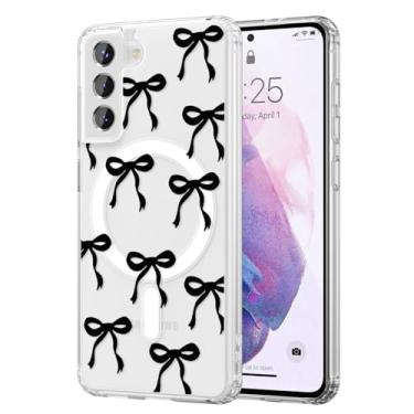 Imagem de UEEBAI Capa magnética para Samsung Galaxy S21 FE 5G, capa de arco compatível com MagSafe, fita fina sem fio, estética, capa protetora antiamarelamento à prova de choque para mulheres e meninas - preta