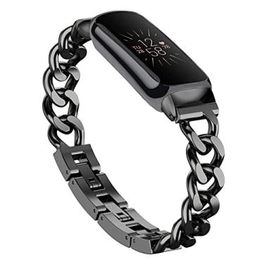 Imagem de Bolesi Compatível com pulseiras Fitbit Luxe, pulseira de metal fina de aço inoxidável alças ajustáveis pulseiras de substituição para relógio inteligente Fitbit Luxe para mulheres e homens, preto