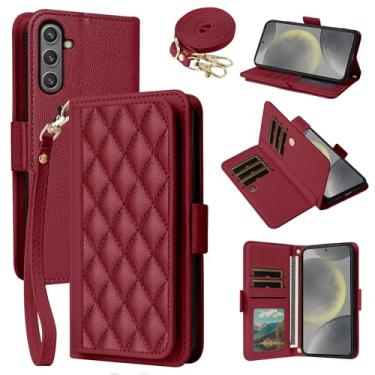 Imagem de Dibosom Capa carteira para Samsung Galaxy S24/S25 5G Argyle com alça de pulso/ombro compartimentos para cartões, suporte para cartão, minimalista, capa de celular acolchoada para S 24 24S 25 25S G5