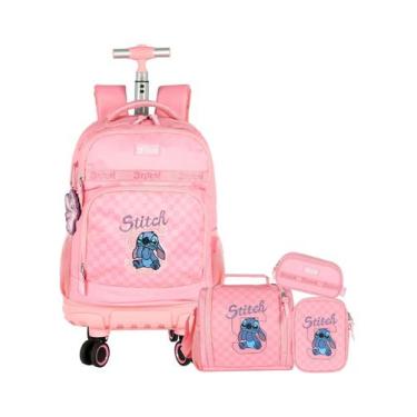 Imagem de Kit Stitch Mochila Rodas + Lancheira + Estojo Box e Triplo - Lilo Stit