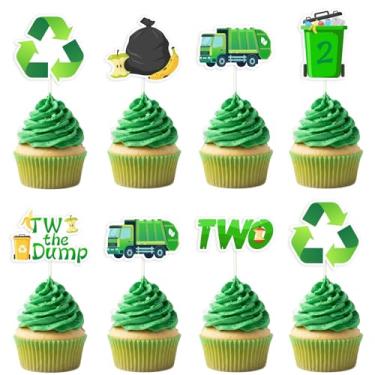 Imagem de Garbage Truck 2nd Birthday Cupcake Toppers 36pcs Green Two The Dump Cake Decors Trash Truck Second Birthday Decorations Rubbish Truck Waste Management Recycling Dustbin Bday Baby Shower Party Supplies