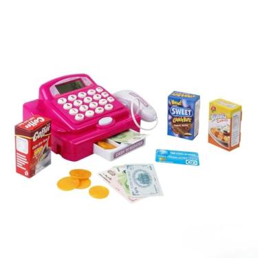 Imagem de Caixa Registradora Infantil Com Luz E Som Brinquedo Educativo De Compras Com Dinheiro Cartão E Acessórios