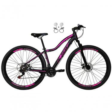 Imagem de Bicicleta Aro 29 Ksw Mwza Feminina Alumínio 21v Freio Hidraulico Garfo Suspensão Mtb preto-rosa Tam: 17