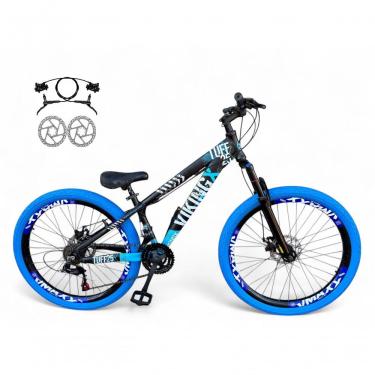 Imagem de Bicicleta Aro 26 Vikingx Tuff Freio Hidráulico 21v Freeride Rodas Vmaxx Suspensão Pneu Flame preto-Azul X25
