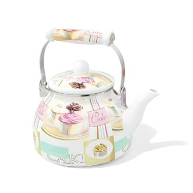 Imagem de Charm Cake Chaleira Esmaltada Vintage, 2,5L, Ferro com Revestimento Esmalte, Cabo Porcelana, Indução, 19x23x25cm