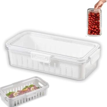 Imagem de Organizador de Geladeira com Tampa, Plástico Transparente, 30,5x16x7,5cm, com Cesta Divisória, 510g