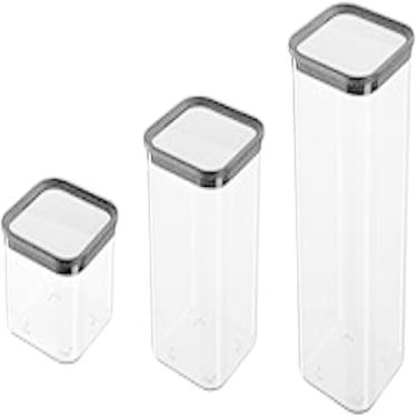 Imagem de Conjunto 3 Potes Herméticos de Plástico, 750ml, 1700ml, 2600ml, Transparente com Tampa Preta, Livre de BPA, Empilhável