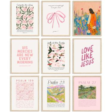 Imagem de Arte de parede cristã rosa versículo bíblico tela decoração de parede moderno pôster de quarto de meninas estampas florais imagens de Jesus pintura de galeria religiosa vintage para quarto sala de