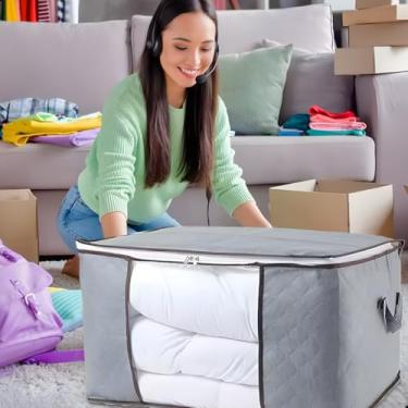 Imagem de Caixa Organizadora Cinza Dobrável reforçada de edredons e roupas