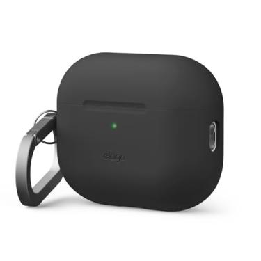 Imagem de elago Capa de silicone premium compatível com AirPods Pro 3 – mosquetão incluído, suporta carregamento sem fio, resistente a choques, proteção total, acessórios de fone de ouvido (preto)