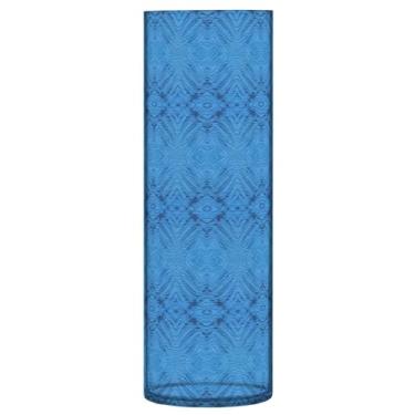 Imagem de JUZIHAI Vaso com padrão de tecido azul para flores 9,9 cm x 30 cm Cilindro de plástico moderno vaso de flores para centro de mesa de casamento decoração de casa