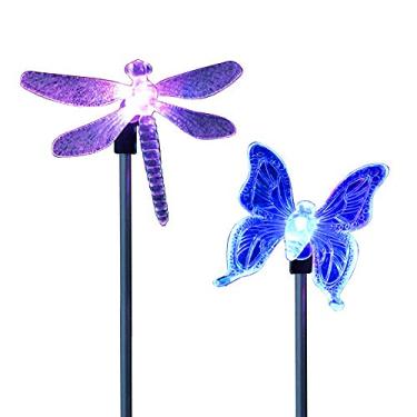 Imagem de 2 Pack Luminária de Jardim Solar LED com Figurinas Decorativas Borboleta e Libélula Mudança Cores Múltiplas para Ilumina