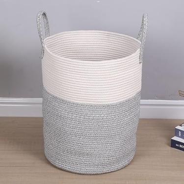 Imagem de Cesto de lavanderia, cesto de roupa suja de corda de algodão tecido, 60 L para decoração de armazenamento de roupas sujas, brinquedos e cobertores no banheiro, quarto de bebê e sala de estar (branco e