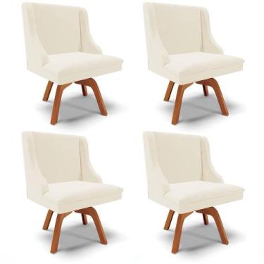 Imagem de Kit 04 Cadeiras de Jantar Liz Veludo Bege Base Giratória de Madeira MM