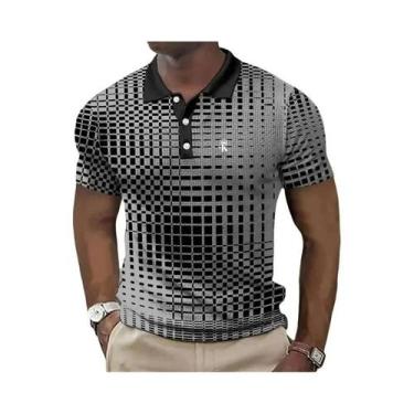 Imagem de Camisa Polo Masculina De Manga Curta Com Bloco De Cores, Botão, Casual