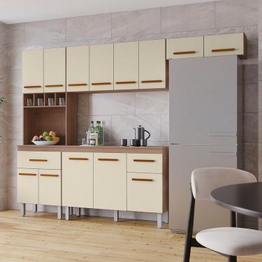 Imagem de Cozinha Zínia Completa Balcão Com Tampo Mb1 300cm Cor Savana Off White